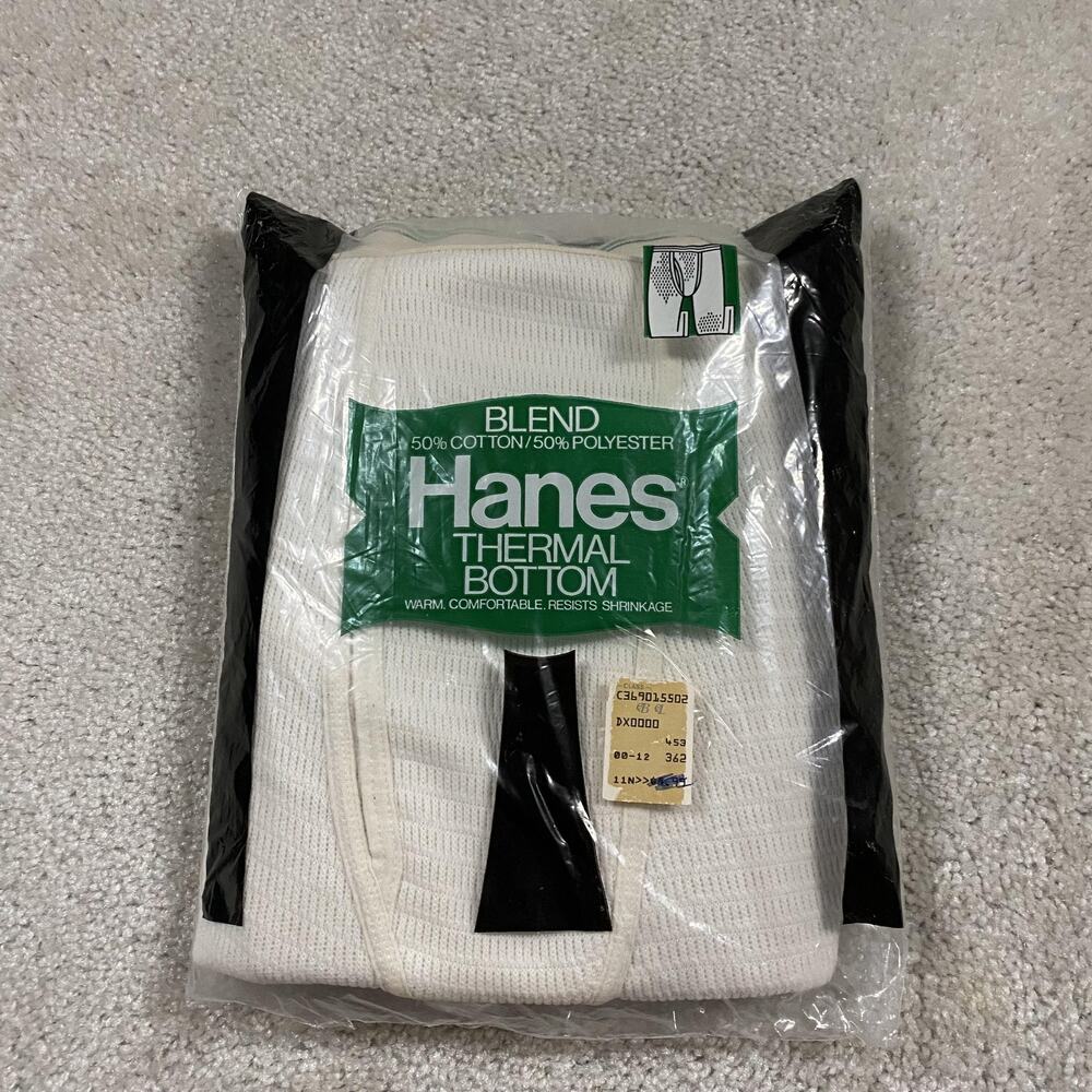 VTG 70s Hanes Long Johns Mens XL White Thermal Bottom USA 2 Layer Knit